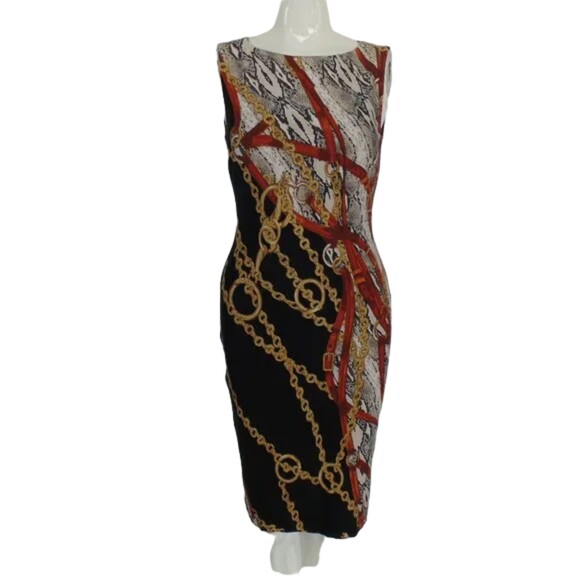 CACHE Lux Print Dress, S, Black/Snakeskin, Pull over, Sleeveless, Stretch - Picture 11 of 14